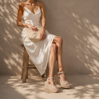 Soft Apricot Women's Open-Toe Wedge Cane Buckle Ankle-Strap Slippers lifestyle scene