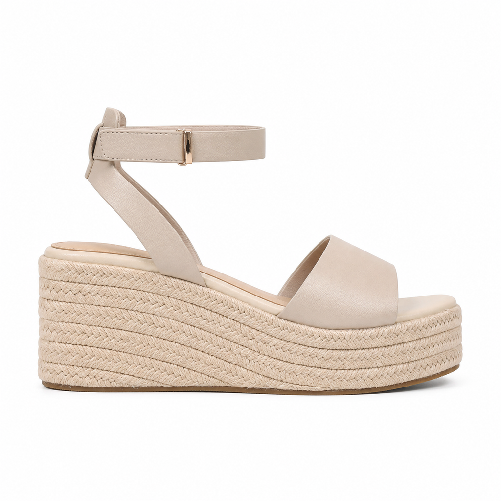 Soft Apricot Women's Open-Toe Wedge Cane Buckle Ankle-Strap Slippers side view