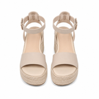 Soft Apricot Women's Open-Toe Wedge Cane Buckle Ankle-Strap Slippers top view