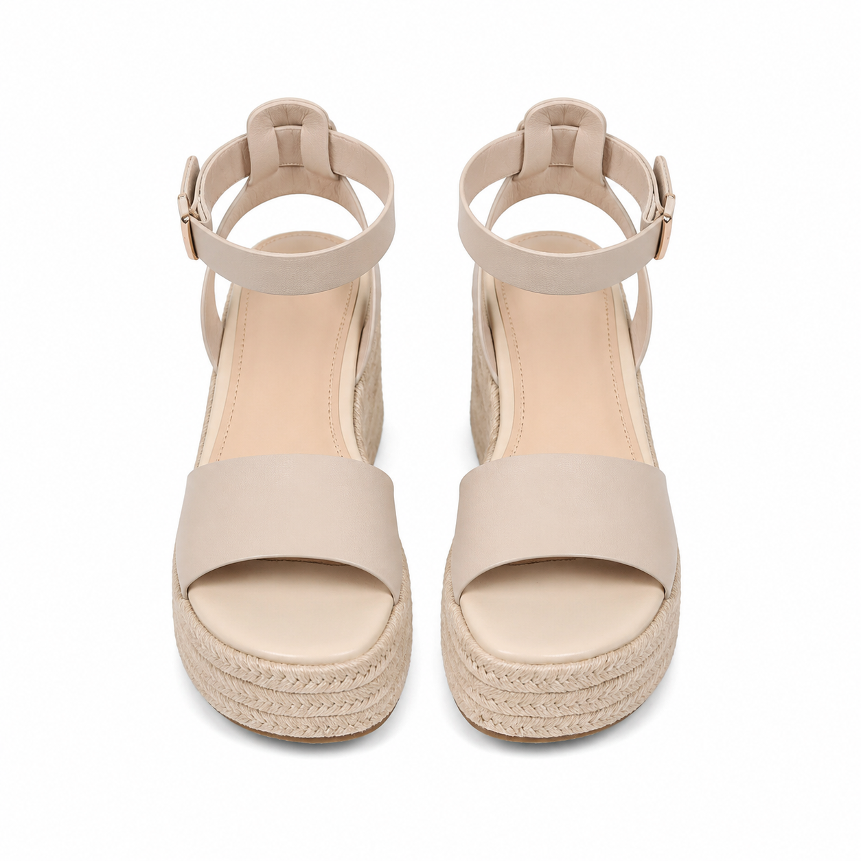 Soft Apricot Women's Open-Toe Wedge Cane Buckle Ankle-Strap Slippers top view
