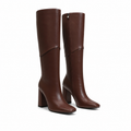 Rich Brown Women's Square-Toe Square-Heel Leather Zip Knee-High Boots
