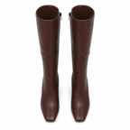 Rich Brown Women's Square-Toe Square-Heel Leather Zip Knee-High Boots top view