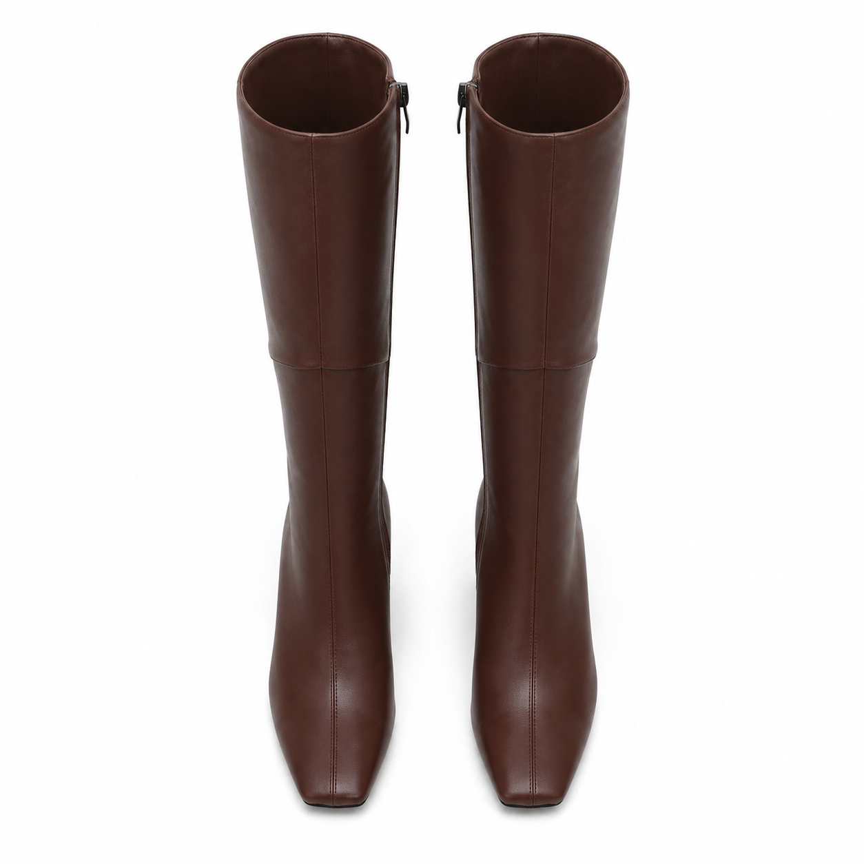 Rich Brown Women's Square-Toe Square-Heel Leather Zip Knee-High Boots top view