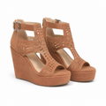 Rich Brown Women's Open-Toe Wedge-Heel Faux Leather Platform Sandals