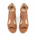 Rich Brown Women's Open-Toe Wedge-Heel Faux Leather Platform Sandals top view