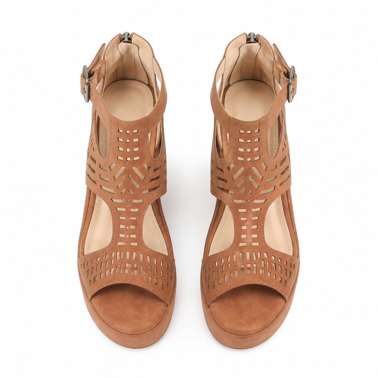 Rich Brown Women's Open-Toe Wedge-Heel Faux Leather Platform Sandals top view