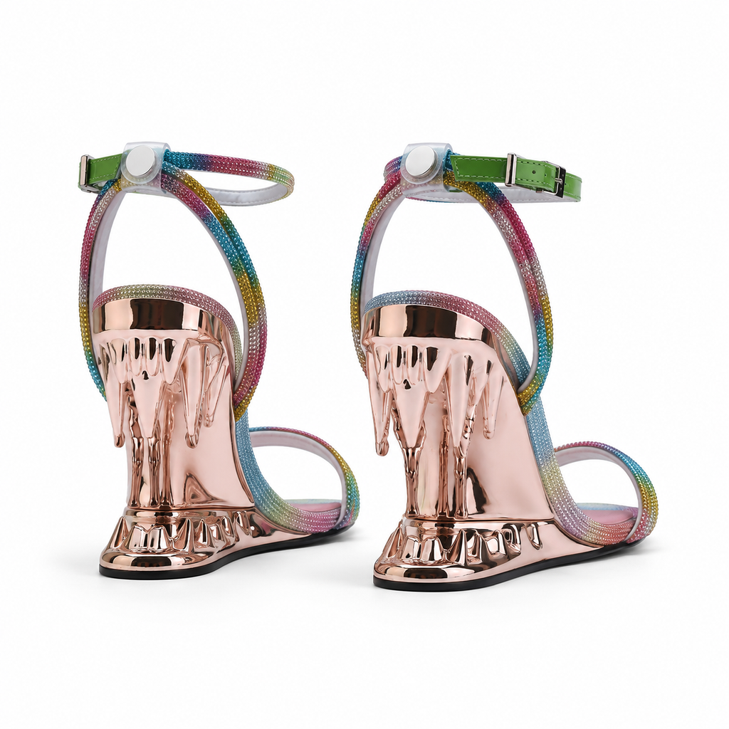 Colours Women's Rhinestone Open-Toe Sculpted Wedge Ankle-Strap Sandals heel detail