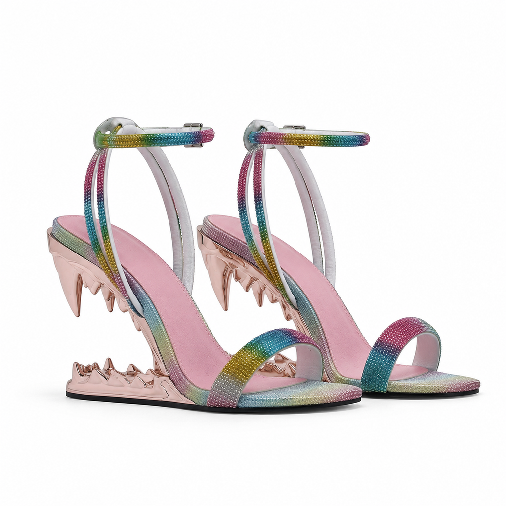 Colours Women's Rhinestone Open-Toe Sculpted Wedge Ankle-Strap Sandals