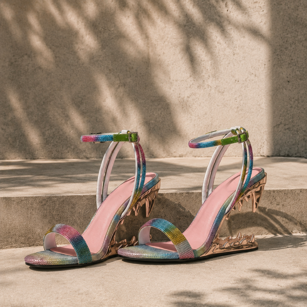 Colours Women's Rhinestone Open-Toe Sculpted Wedge Ankle-Strap Sandals styled scene
