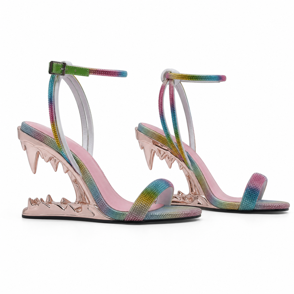 Colours Women's Rhinestone Open-Toe Sculpted Wedge Ankle-Strap Sandals side view