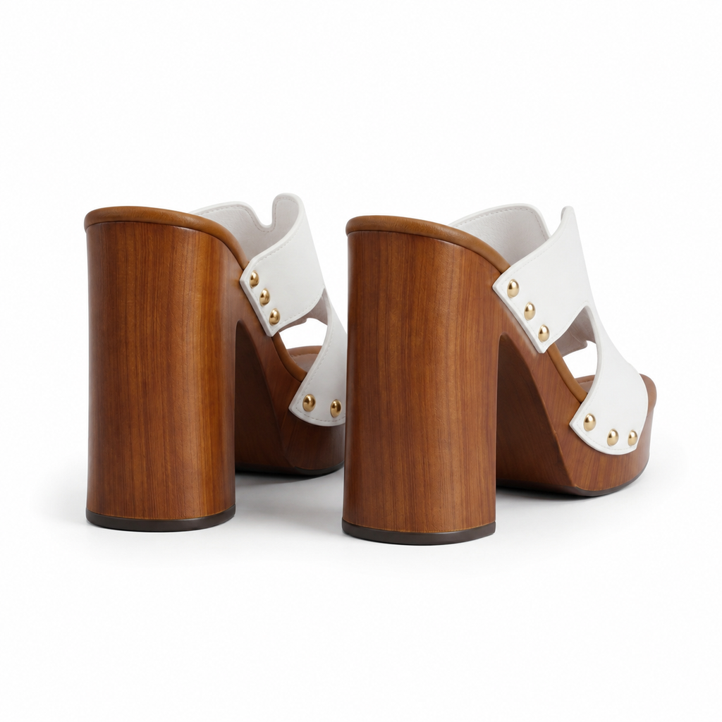 Cream Ivory Women's Open-Toe Faux Leather Slip-On Wedge Sandals heel detail