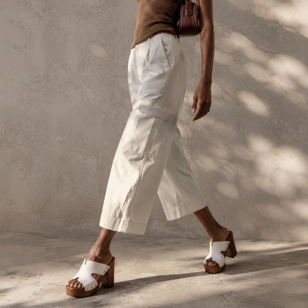 Cream Ivory Women's Open-Toe Faux Leather Slip-On Wedge Sandals lifestyle scene