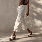 Cream Ivory Women's Open-Toe Faux Leather Slip-On Wedge Sandals lifestyle scene