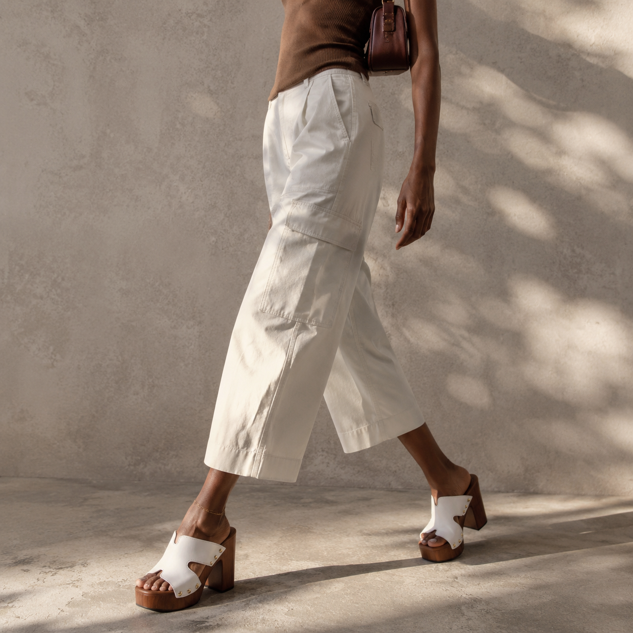 Cream Ivory Women's Open-Toe Faux Leather Slip-On Wedge Sandals lifestyle scene
