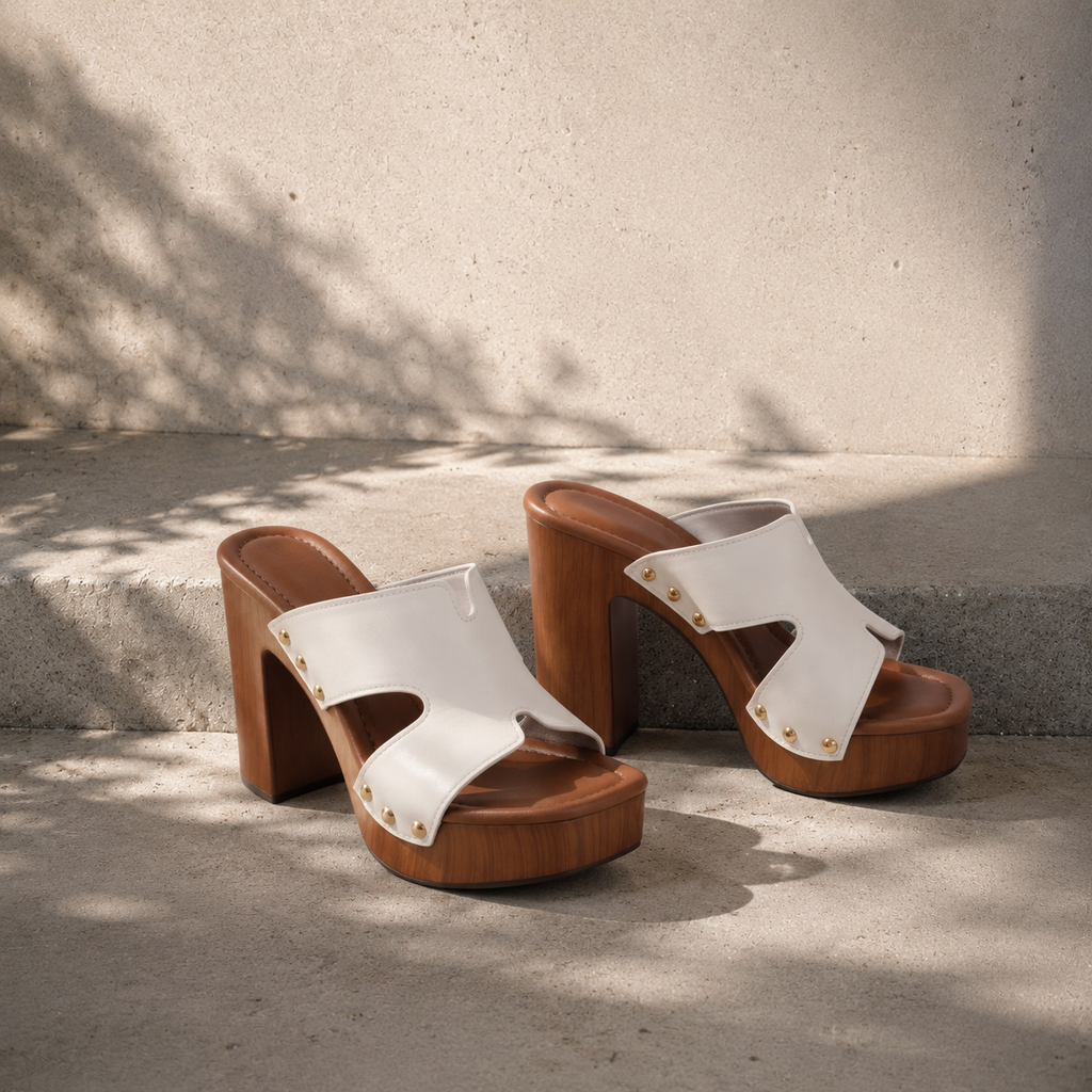 Cream Ivory Women's Open-Toe Faux Leather Slip-On Wedge Sandals styled scene