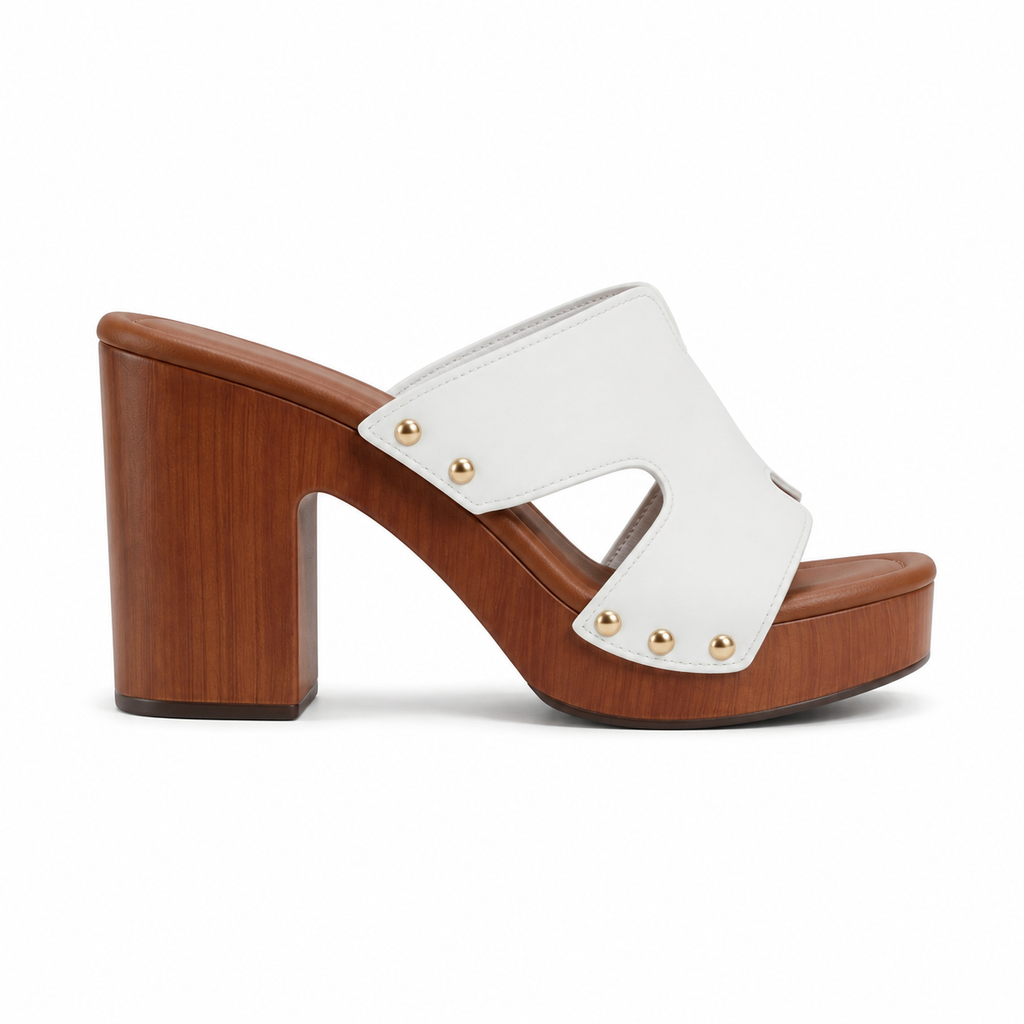 Cream Ivory Women's Open-Toe Faux Leather Slip-On Wedge Sandals side view