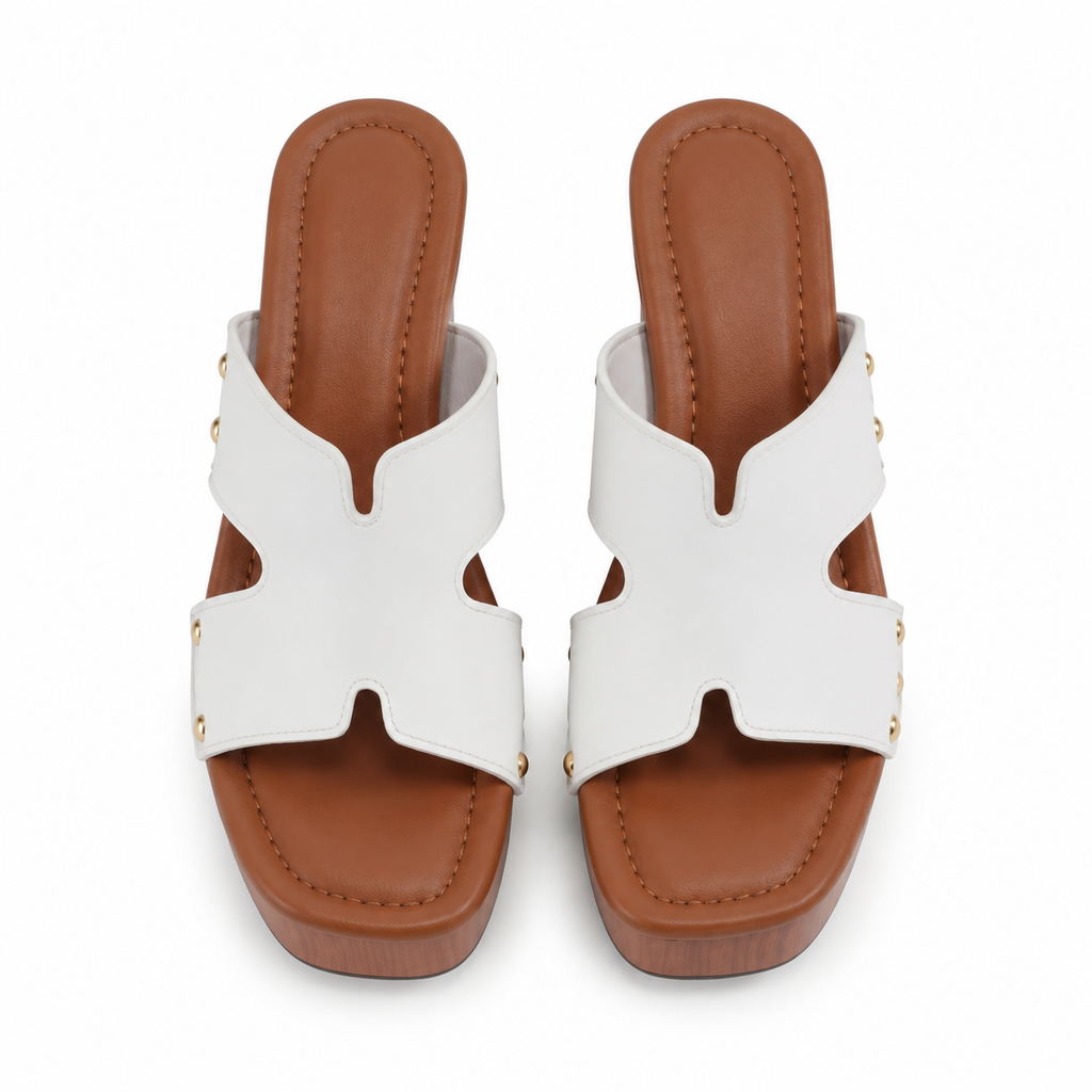 Cream Ivory Women's Open-Toe Faux Leather Slip-On Wedge Sandals top view