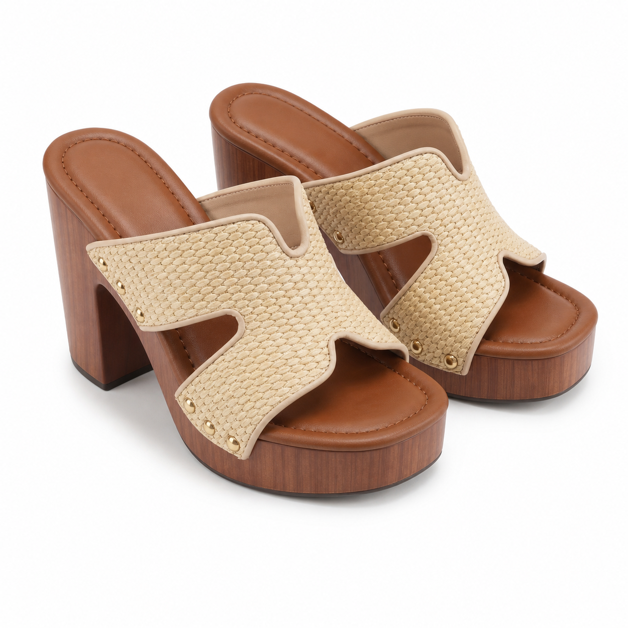 Straw Women's Open-Toe Faux Leather Slip-On Wedge Sandals