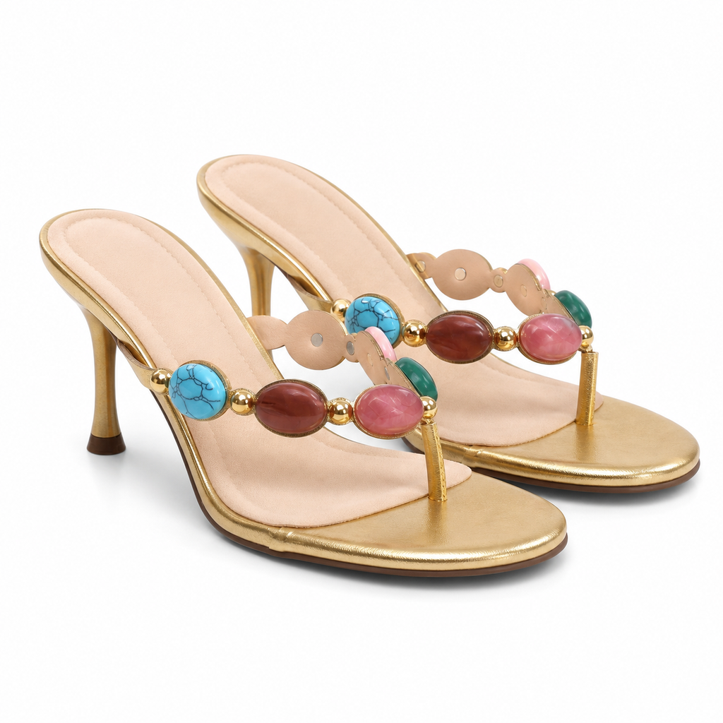 Warm Gold Women's Open-Toe Low-Heel Leather Thong Sandals