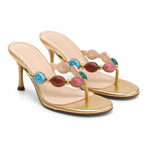 Warm Gold Women's Open-Toe Low-Heel Leather Thong Sandals