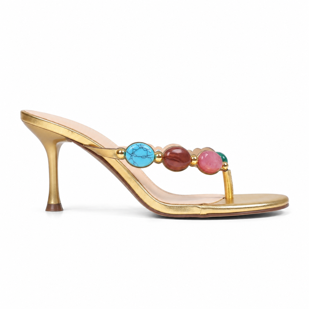Warm Gold Women's Open-Toe Low-Heel Leather Thong Sandals side view
