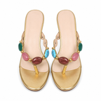 Warm Gold Women's Open-Toe Low-Heel Leather Thong Sandals top view