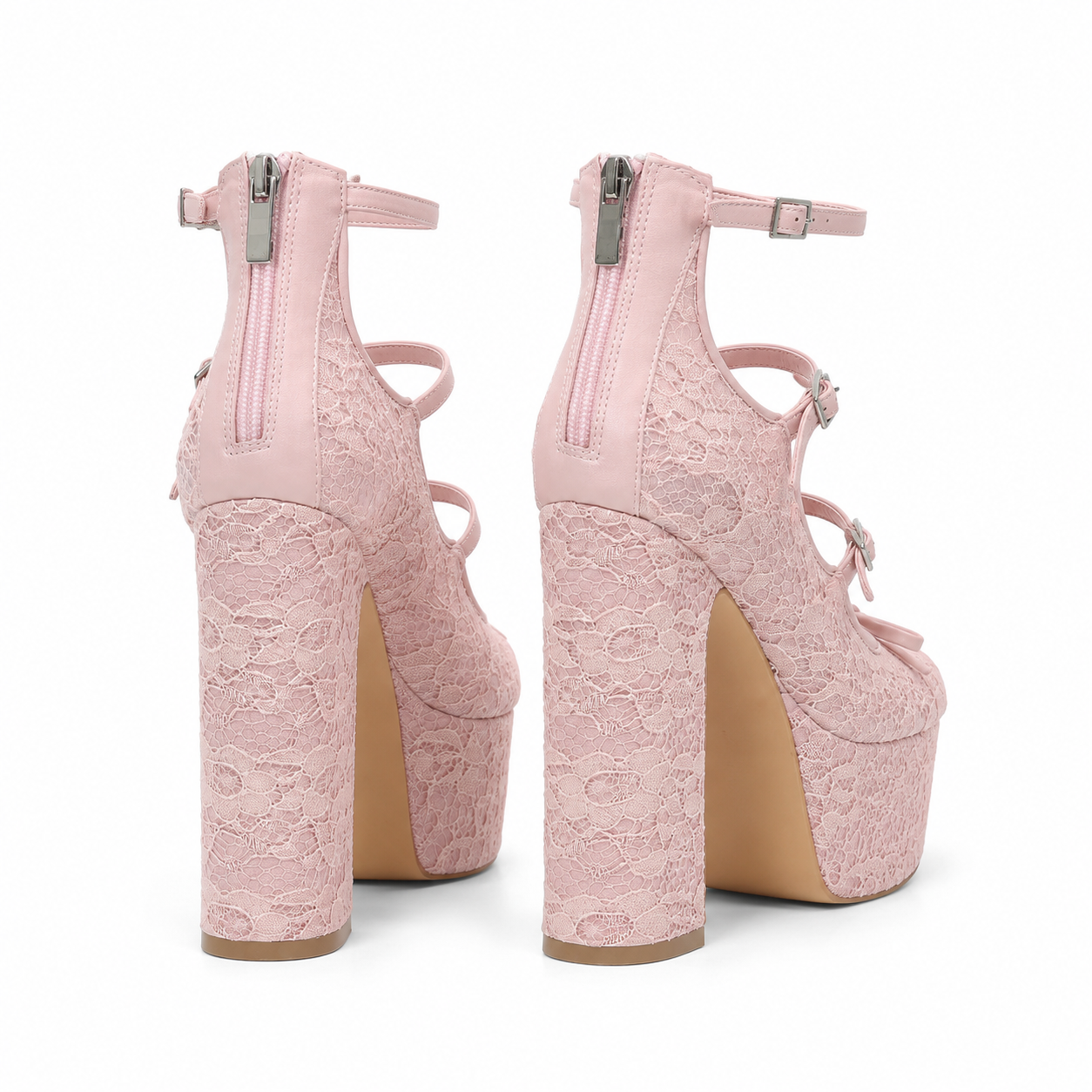 Dusty Rose Women's Round-Toe Microfiber Floral Multi-Strap Heeled Sandals heel detail
