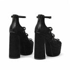 Deep Black Onda Microfiber Multi-Strap Sandals heel detail