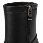 Deep Black Women's Square-Toe Flared-Heel Synthetic Zip Ankle Boots close-up detail