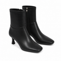 Deep Black Women's Square-Toe Flared-Heel Synthetic Zip Ankle Boots