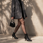 Deep Black Women's Square-Toe Flared-Heel Synthetic Zip Ankle Boots lifestyle scene