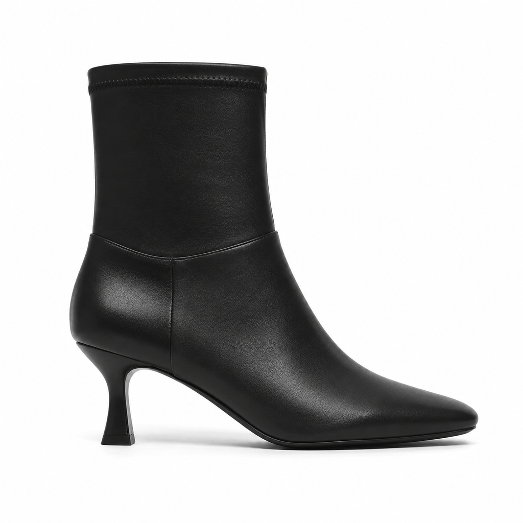 Deep Black Women's Square-Toe Flared-Heel Synthetic Zip Ankle Boots side view