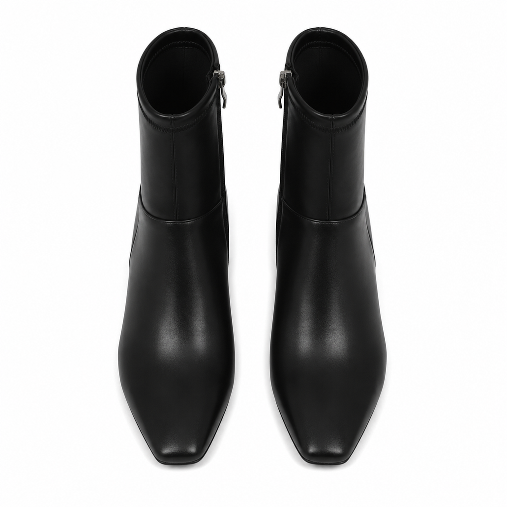 Deep Black Women's Square-Toe Flared-Heel Synthetic Zip Ankle Boots top view