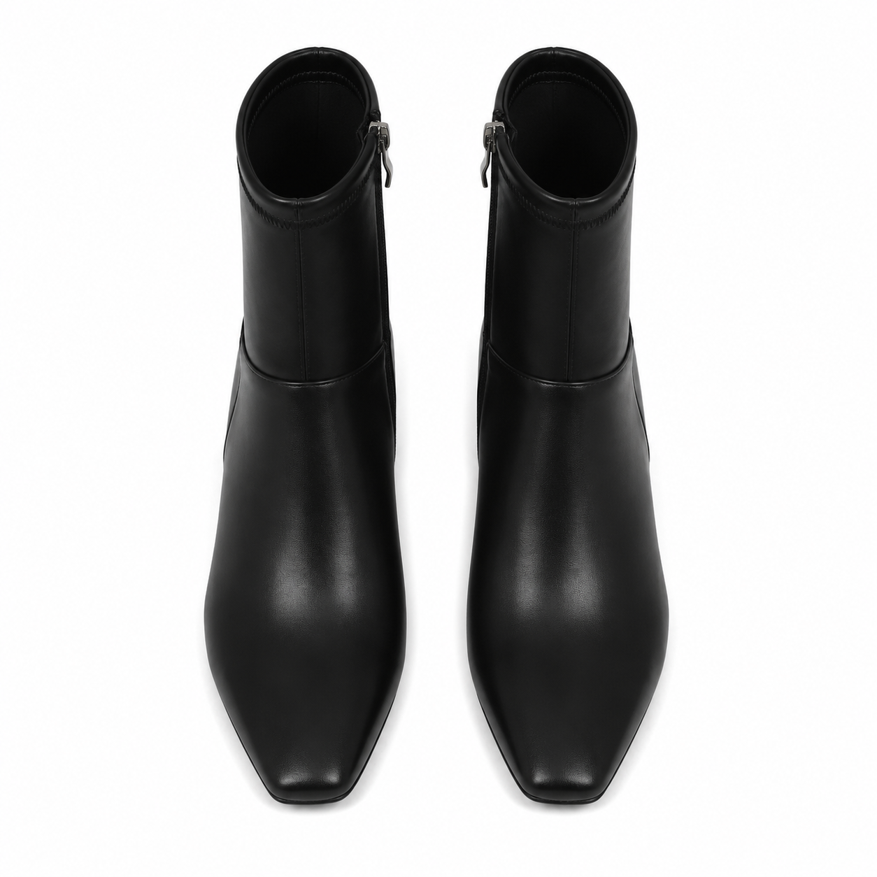 Deep Black Women's Square-Toe Flared-Heel Synthetic Zip Ankle Boots top view