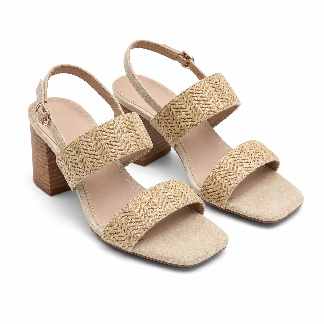 Brown Straw Women's Open-Toe High-Heel Straw Buckle Slingback Sandals