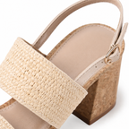 Raffiacork Women's Open-Toe High-Heel Straw Buckle Slingback Sandals close-up detail