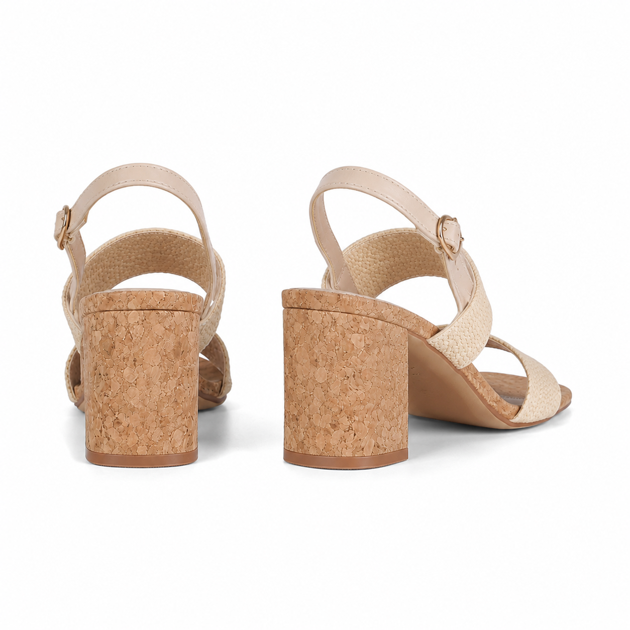 Raffiacork Women's Open-Toe High-Heel Straw Buckle Slingback Sandals heel detail