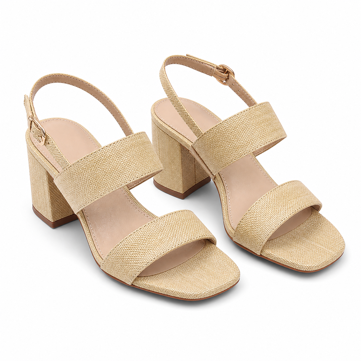 Apricot Straw Women's Open-Toe High-Heel Straw Buckle Slingback Sandals