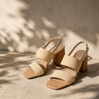 Raffiacork Women's Open-Toe High-Heel Straw Buckle Slingback Sandals styled scene