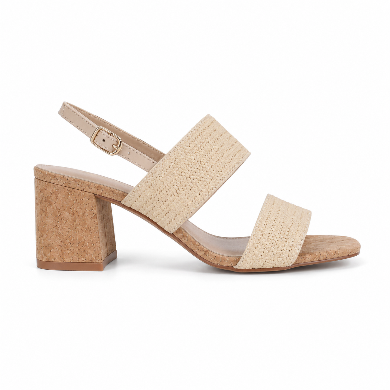 Raffiacork Women's Open-Toe High-Heel Straw Buckle Slingback Sandals side view