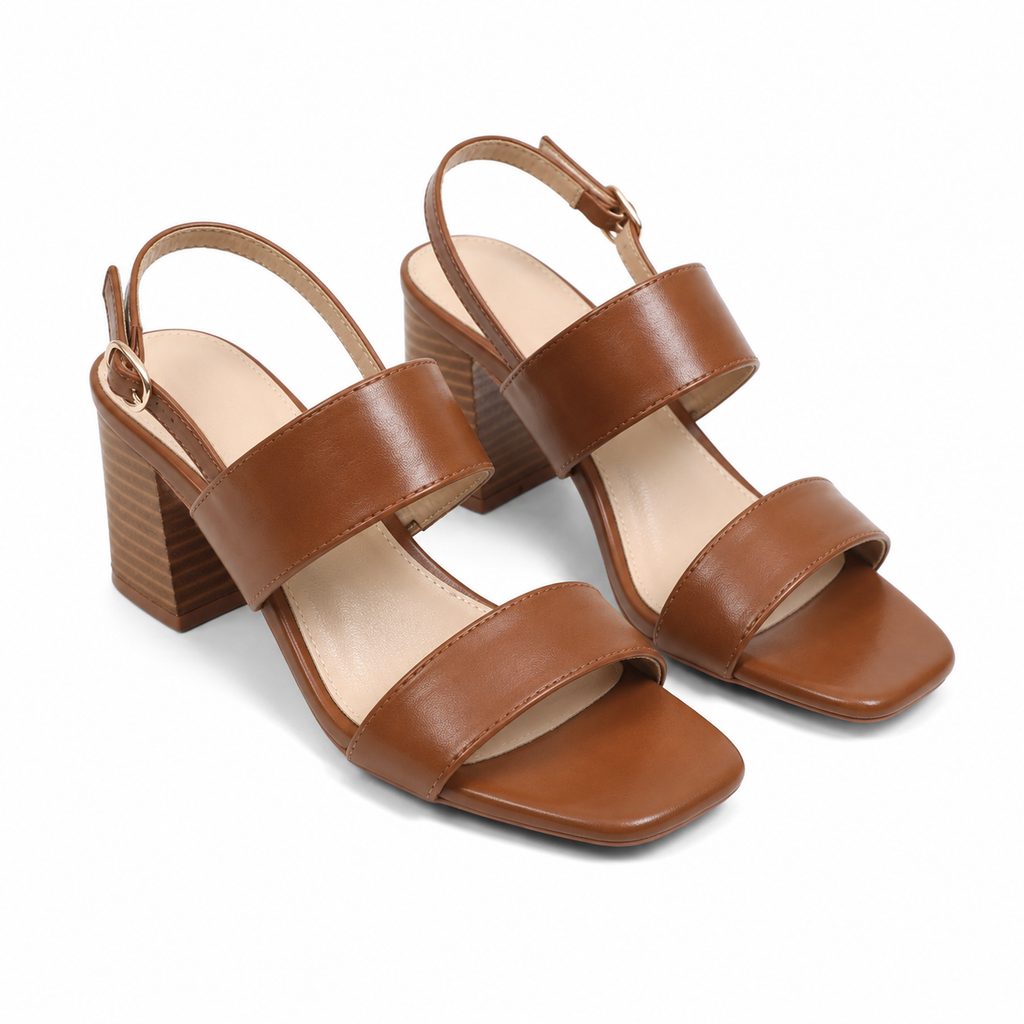 Rich Brown Women's Open-Toe High-Heel Straw Buckle Slingback Sandals
