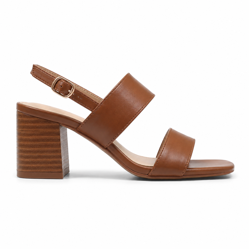 Rich Brown Women's Open-Toe High-Heel Straw Buckle Slingback Sandals side view