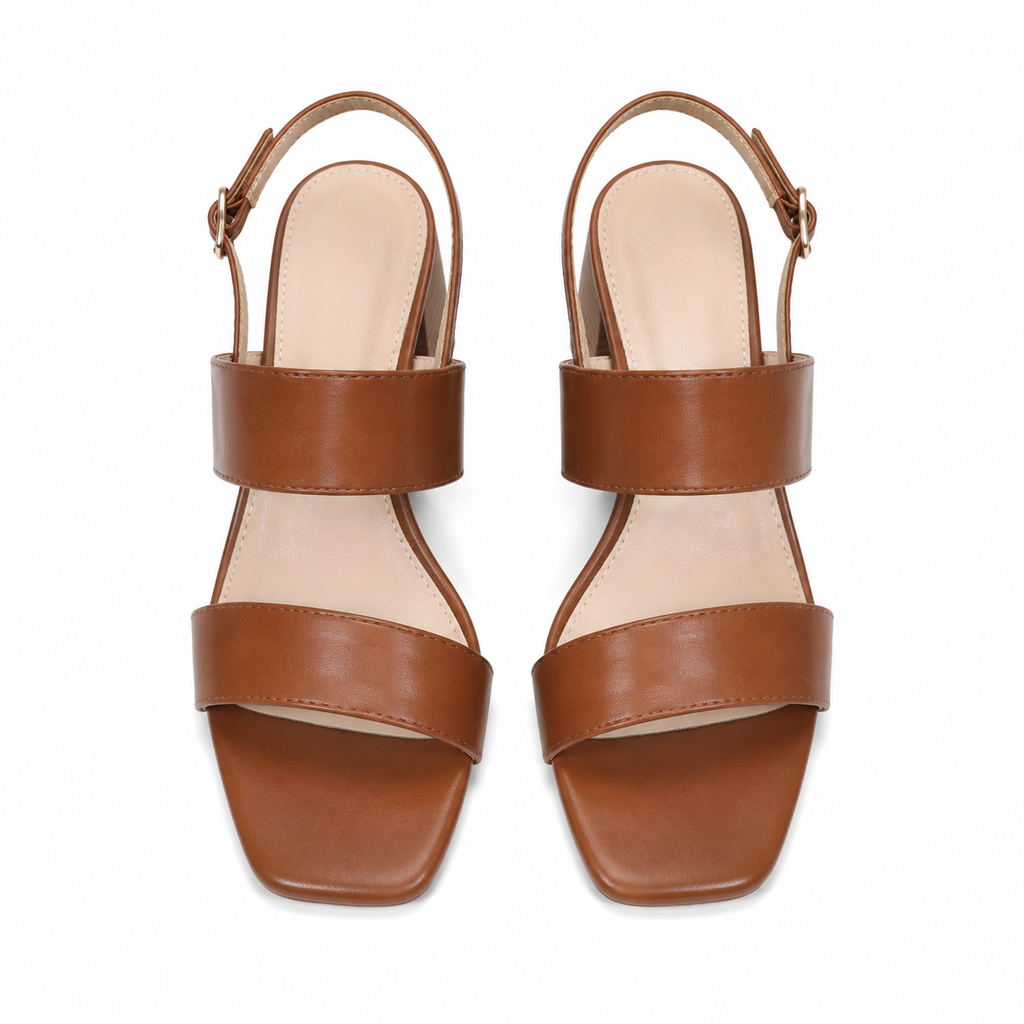 Rich Brown Women's Open-Toe High-Heel Straw Buckle Slingback Sandals top view