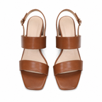 Rich Brown Women's Open-Toe High-Heel Straw Buckle Slingback Sandals top view