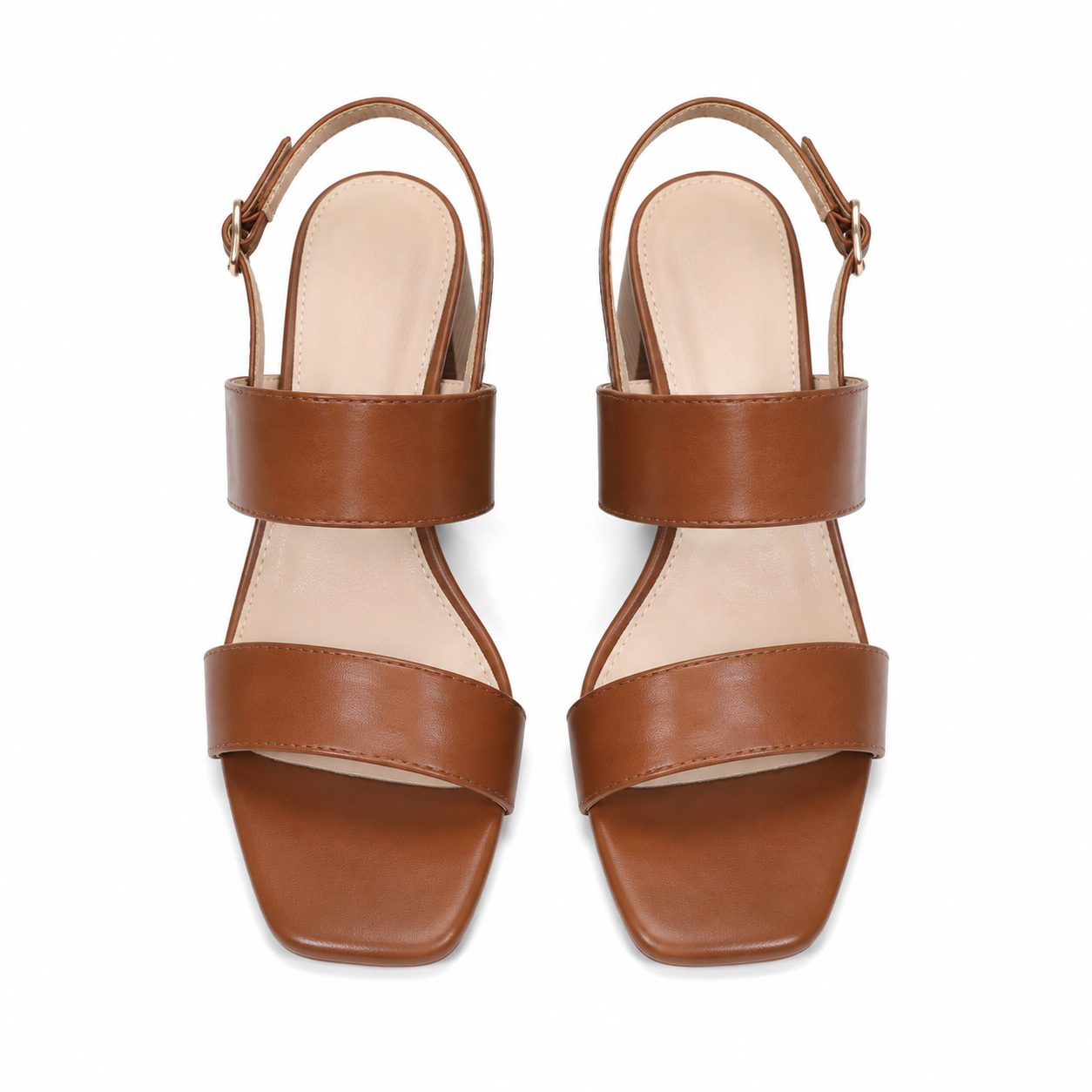 Rich Brown Women's Open-Toe High-Heel Straw Buckle Slingback Sandals top view