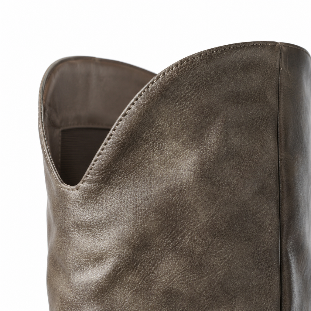 Sage Green Women's Open-Toe Stiletto-Heel Faux Leather Slip-On Knee-High Boots close-up detail