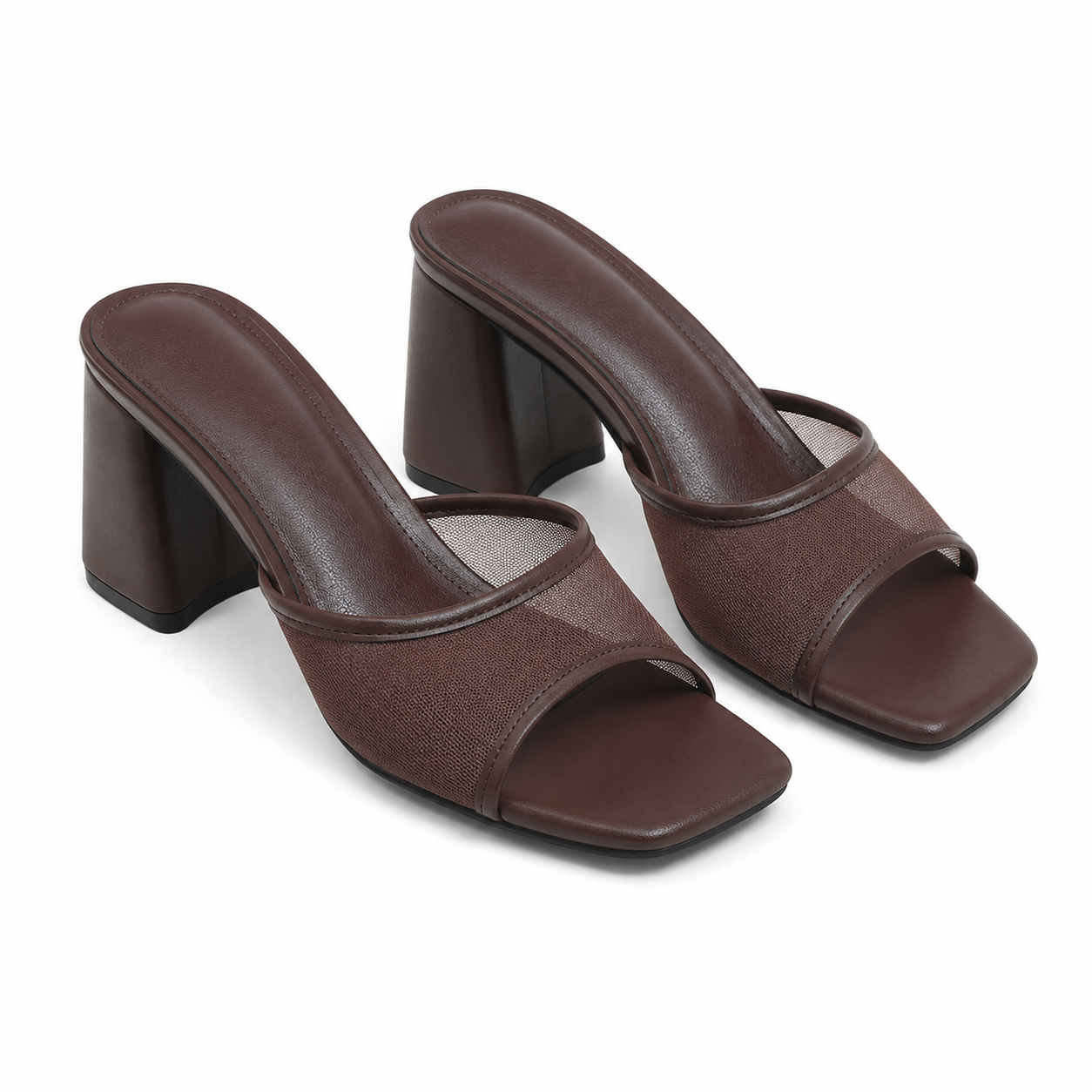 Chocolate Mesh Women's Open-Toe Mesh Slip-On Heeled Sandals