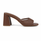 Brown Mesh Women's Open-Toe Mesh Slip-On Heeled Sandals side view