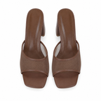Brown Mesh Women's Open-Toe Mesh Slip-On Heeled Sandals top view