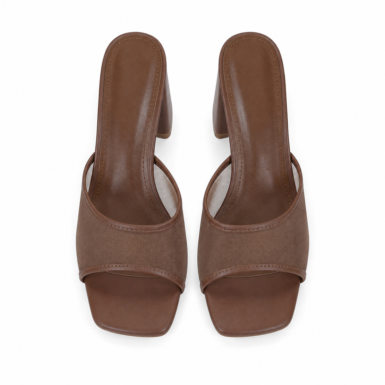 Brown Mesh Women's Open-Toe Mesh Slip-On Heeled Sandals top view
